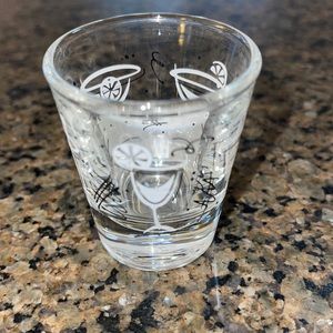 Vintage Mid Century Modern Shot Glass. Black and White Drink Graphics. 1960’s